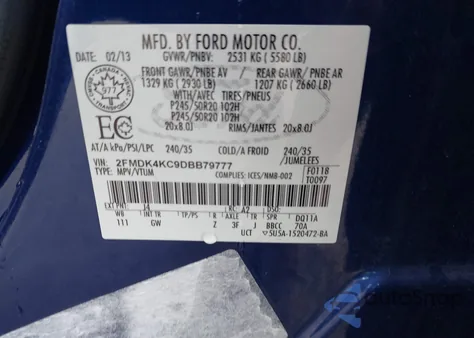 2013 Ford Edge Limited z USA, uszkodzony, nr VIN 2FMDK4KC9DBB79777